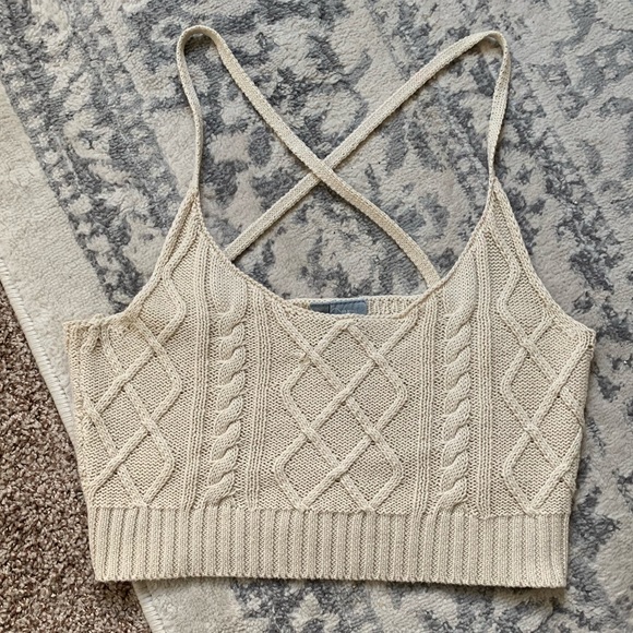 SKY & SPARROW | Cream Cropped Knit Tank Top - Picture 1 of 5
